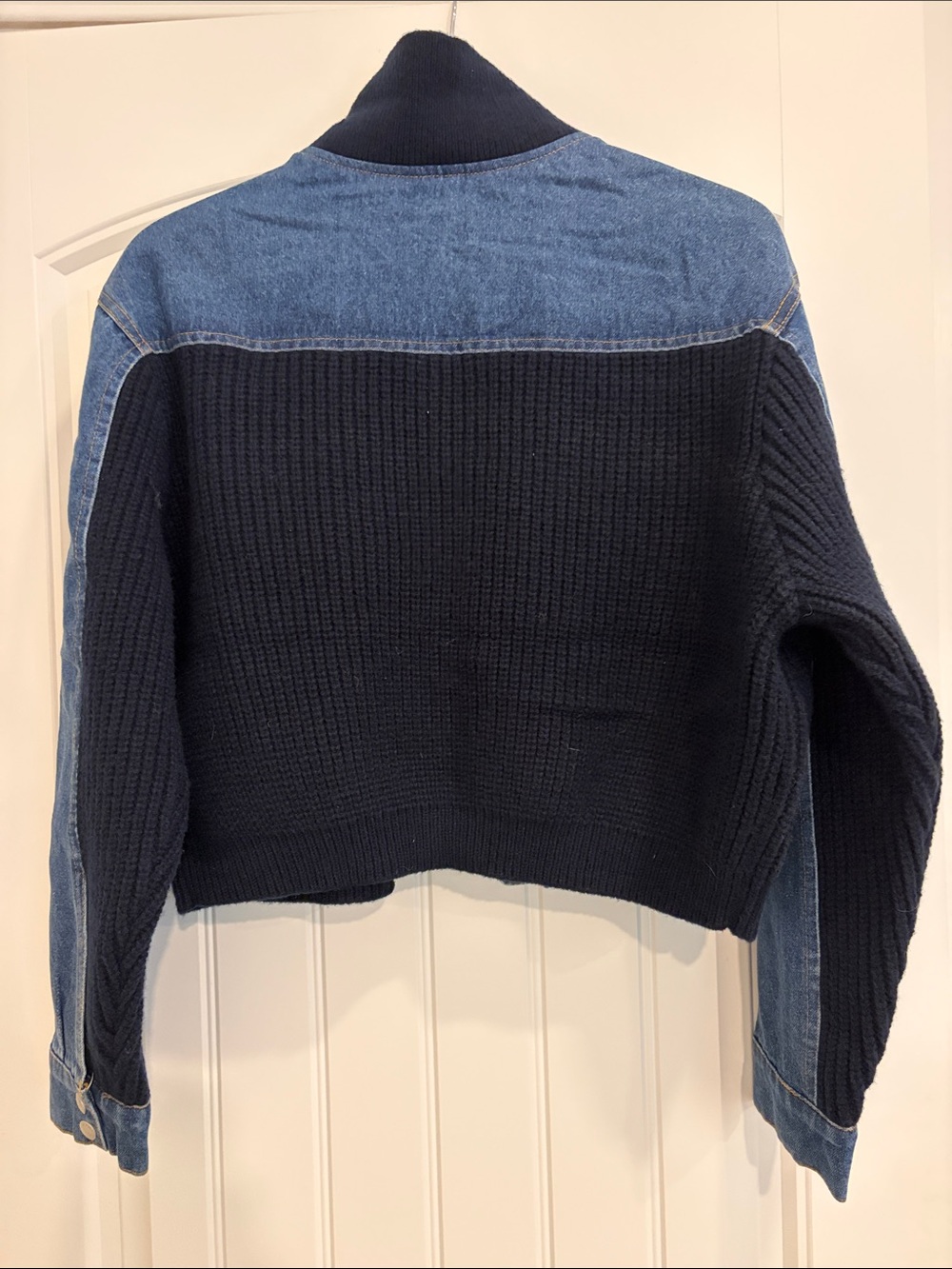 Blank NYC Navy Knit and Light Blue Denim Mixed-Media Jacket - Picture 4 of 5
